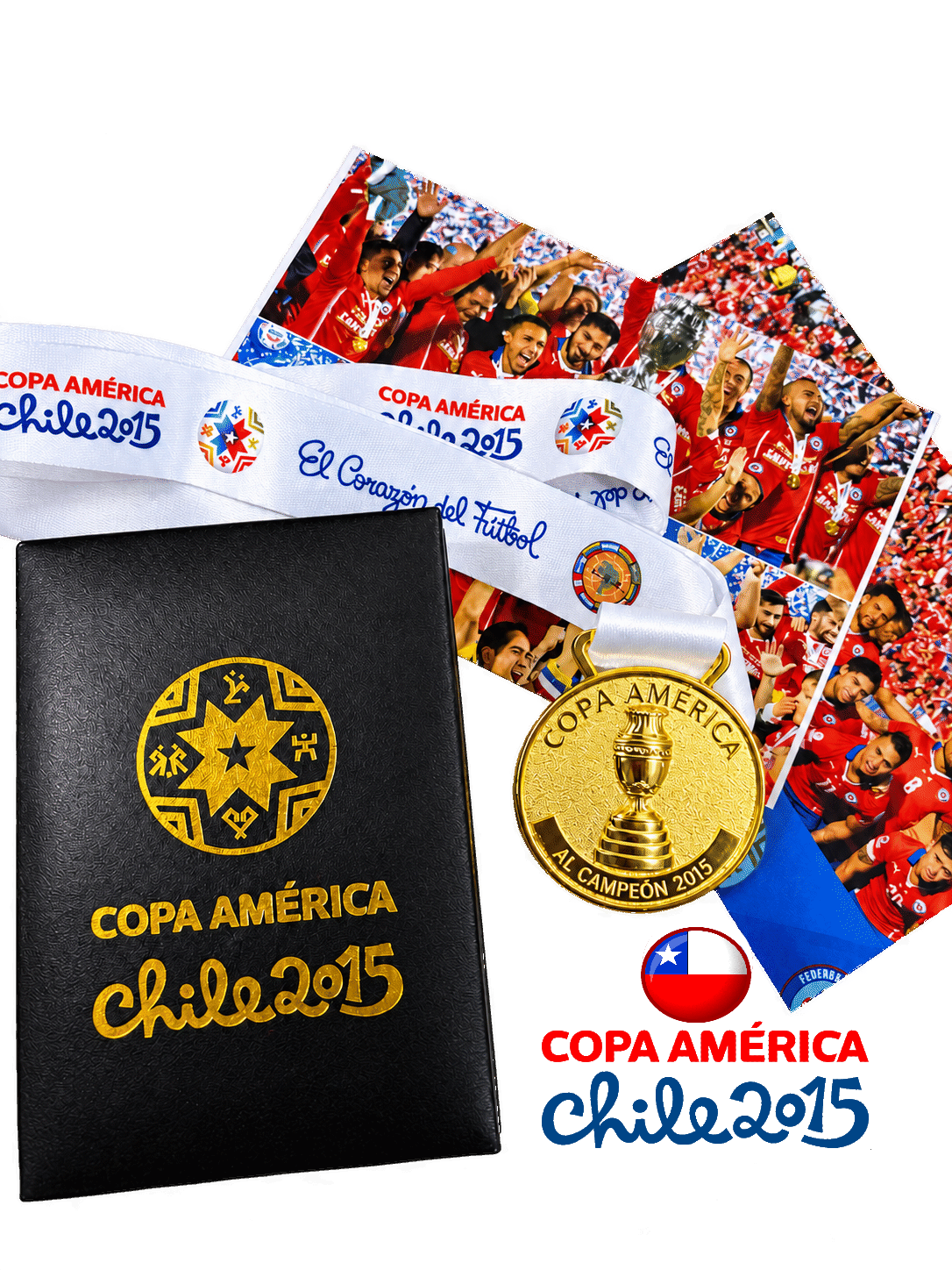 Medalla Campeón Copa América 2015 (Chile 🇨🇱). (Medalla + Caja + 2 Fotos).