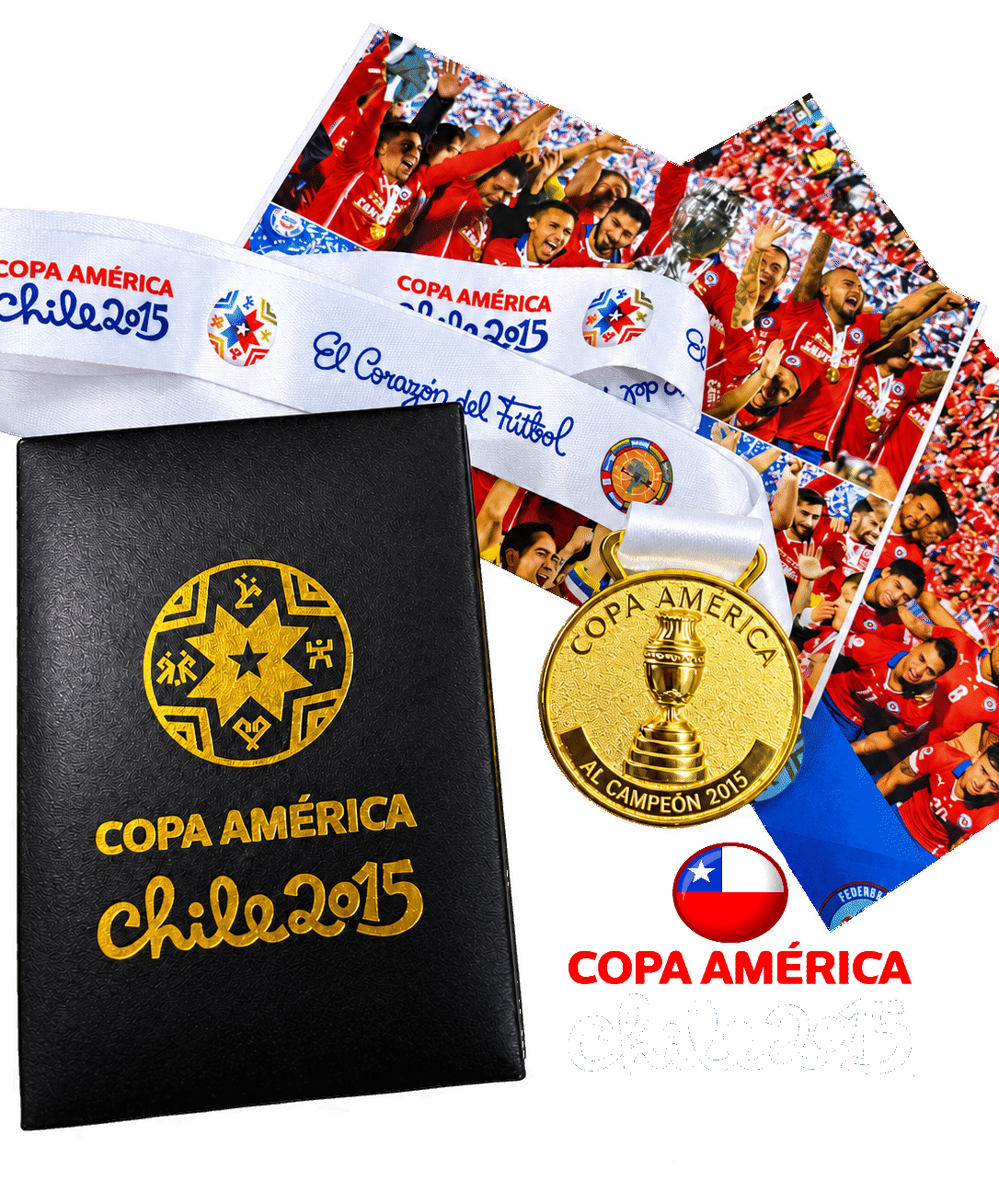 Medalla Campeón Copa América 2015 (Chile 🇨🇱). (Medalla + Caja + 2 Fotos).