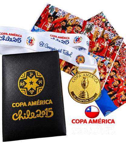 Medalla Campeón Copa América 2015 (Chile 🇨🇱). (Medalla + Caja + 2 Fotos).