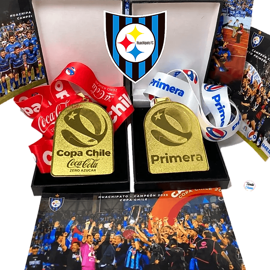 Pack Medallas Campeón 2023 - 2025 HUACHIPATO (Medallas + Cajas + 4 Fotos + 1  FotoBook).